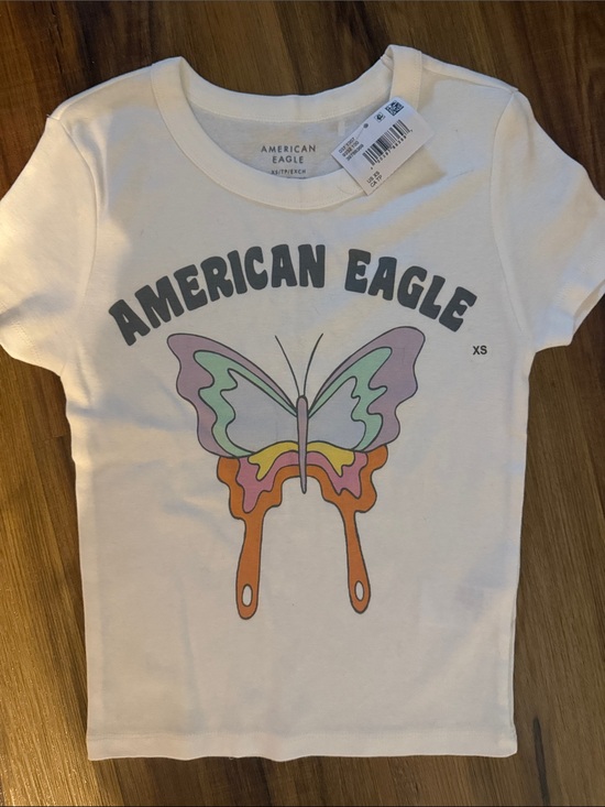 American Eagle Outfitters Tops - American Eagle Outfitters White Tee with Pastel Butterfly Graphic